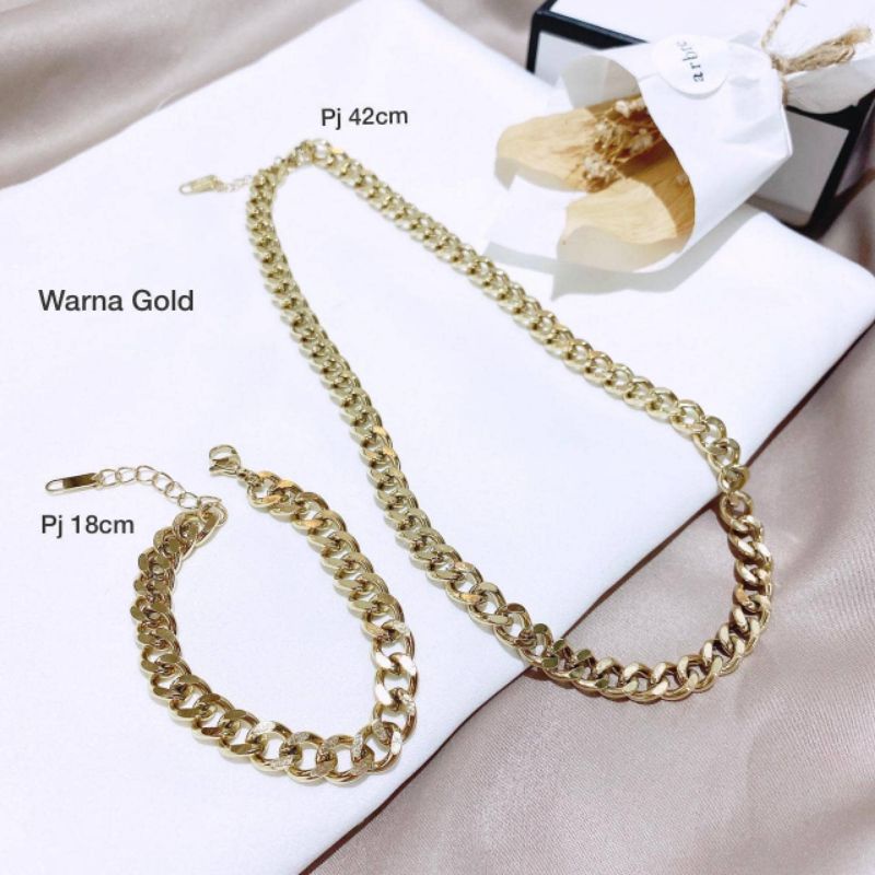 Kalung Gelang Rantai Titanium Asli gold Premium Quality Anti karat anti alergi Stainless steel 15