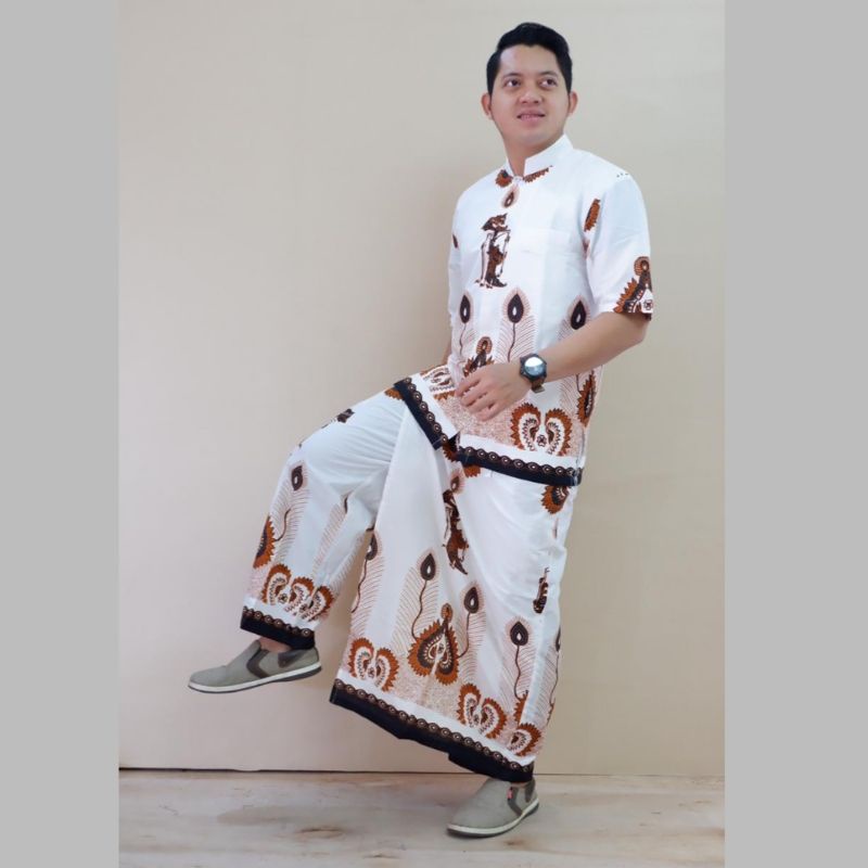 Fashion Muslim Baju Koko Setelan Celana Sarung Batik Lengan Panjang Pendek Full Furing Pakaian Cowok