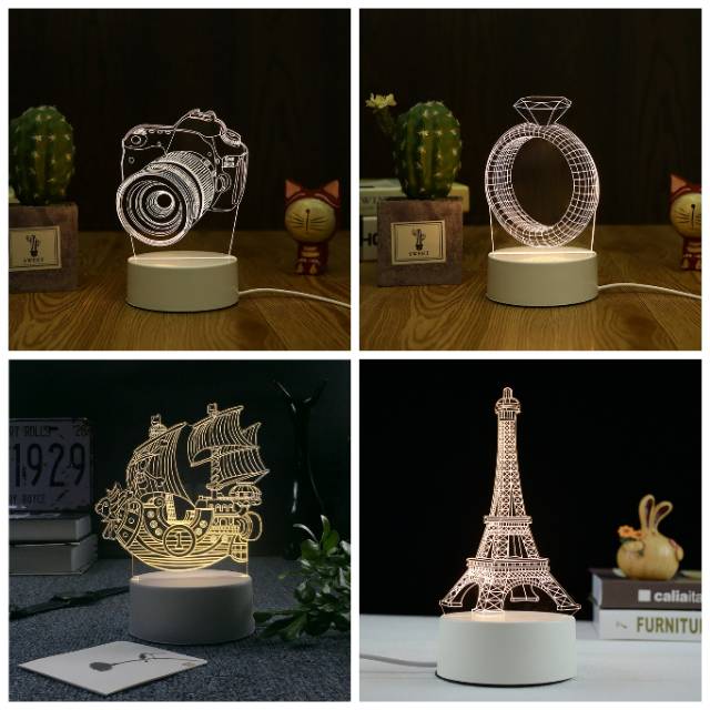 3 warna Lampu 3D meja hias tidur 3 dimensi akrilik, acrylic, LED led lamp gift illusion