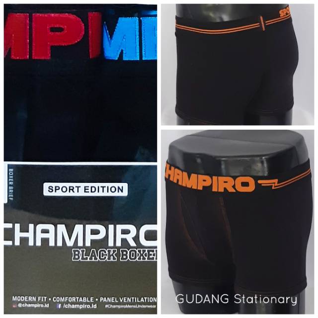 CHAMPIRO Boxer Active Sport Black Pria [ isi 3 pcs ]