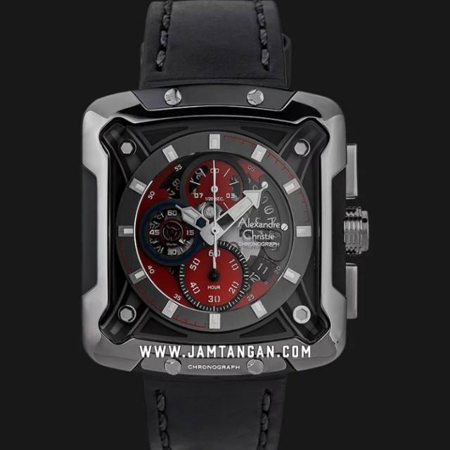 Alexandre Christie AC 3039 MC LEPBARE Chronograph Men Red Dial Black Leather Strap