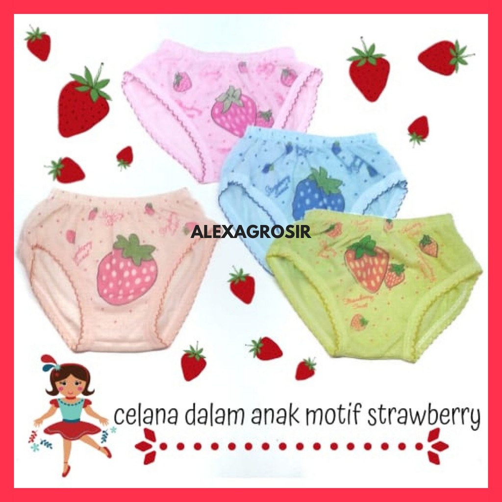 GROSIR 12 PCS CD Celana Dalam Anak Cewek 3-4 Tahun Celana Dalam Anak Murah CD motif strawberry