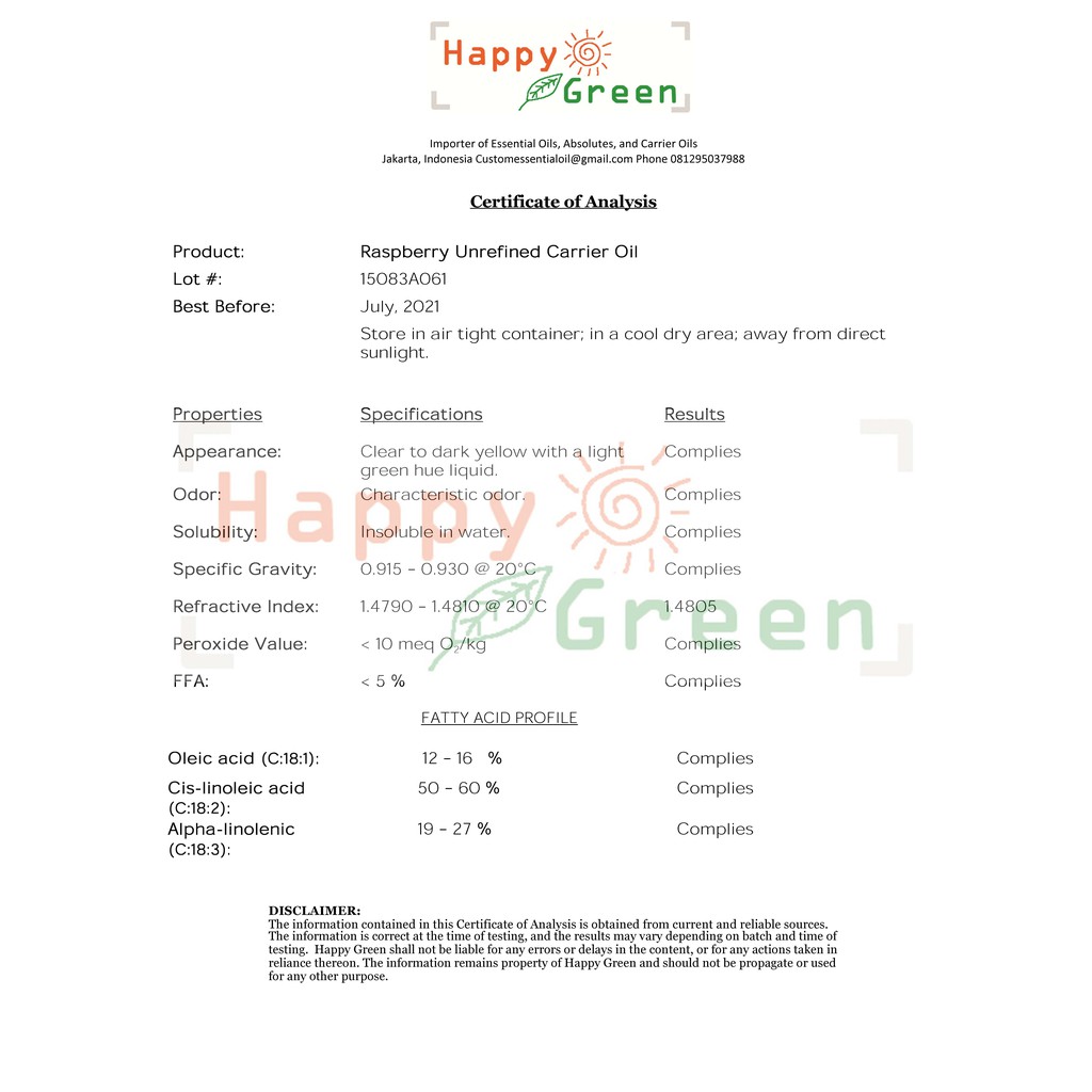 Happy Green Red Raspberry Seed Oil  - Minyak Biji Raspberi