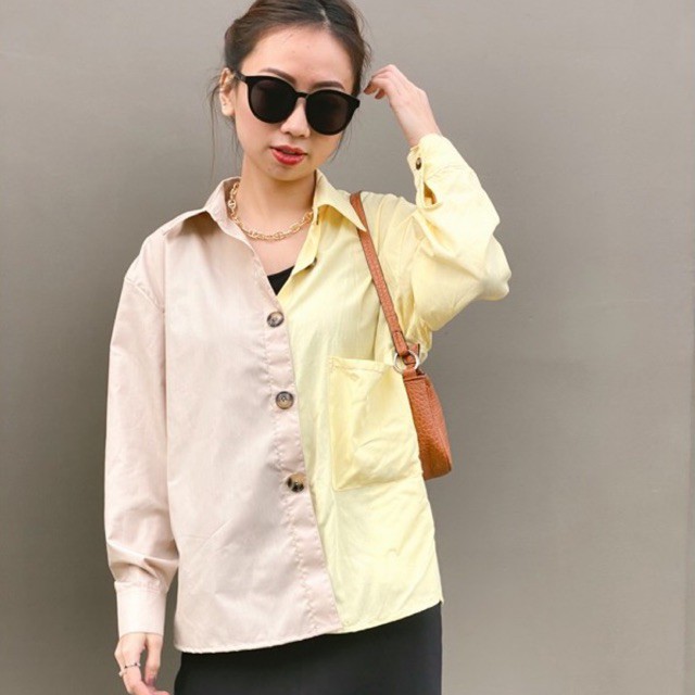 two tones cream yellow oversized shirt