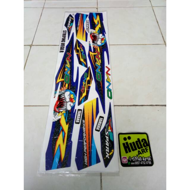 Striping lis sticker variasi yamaha vega R new "DORAEMON" biru-hitam-merah