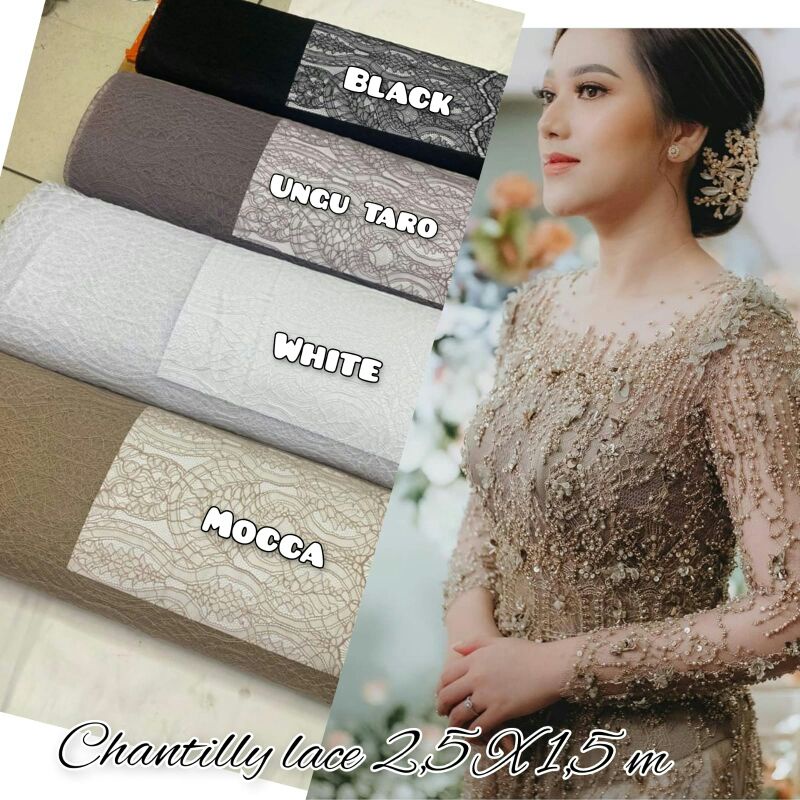 Isi2.5 x 1.5cm Kain Brukat Brokat Semi prancis Chantily Katun lembut Bahan Kebaya Santili Hijau Sage
