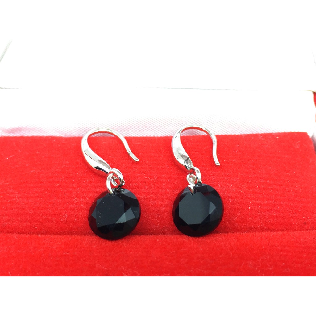 Anting Kecil Silver Lapis Perak Batu Hitam Matte Bulat Korea  - BE071H