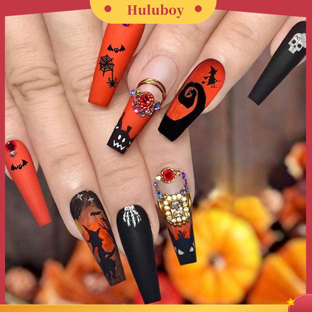 Huluboy Huluboy♡ 1 Lembar Stiker Kuku Motif Halloween Untuk Nail Art