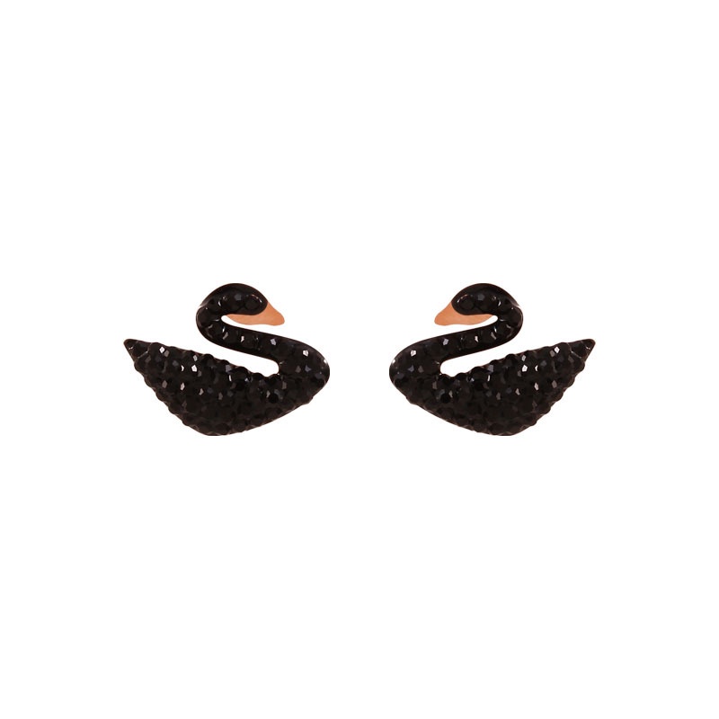 Anting Tusuk Motif Angsa Hitam Bahan Titanium Steel Hias Kristal Zircon Simple Untuk Wanita