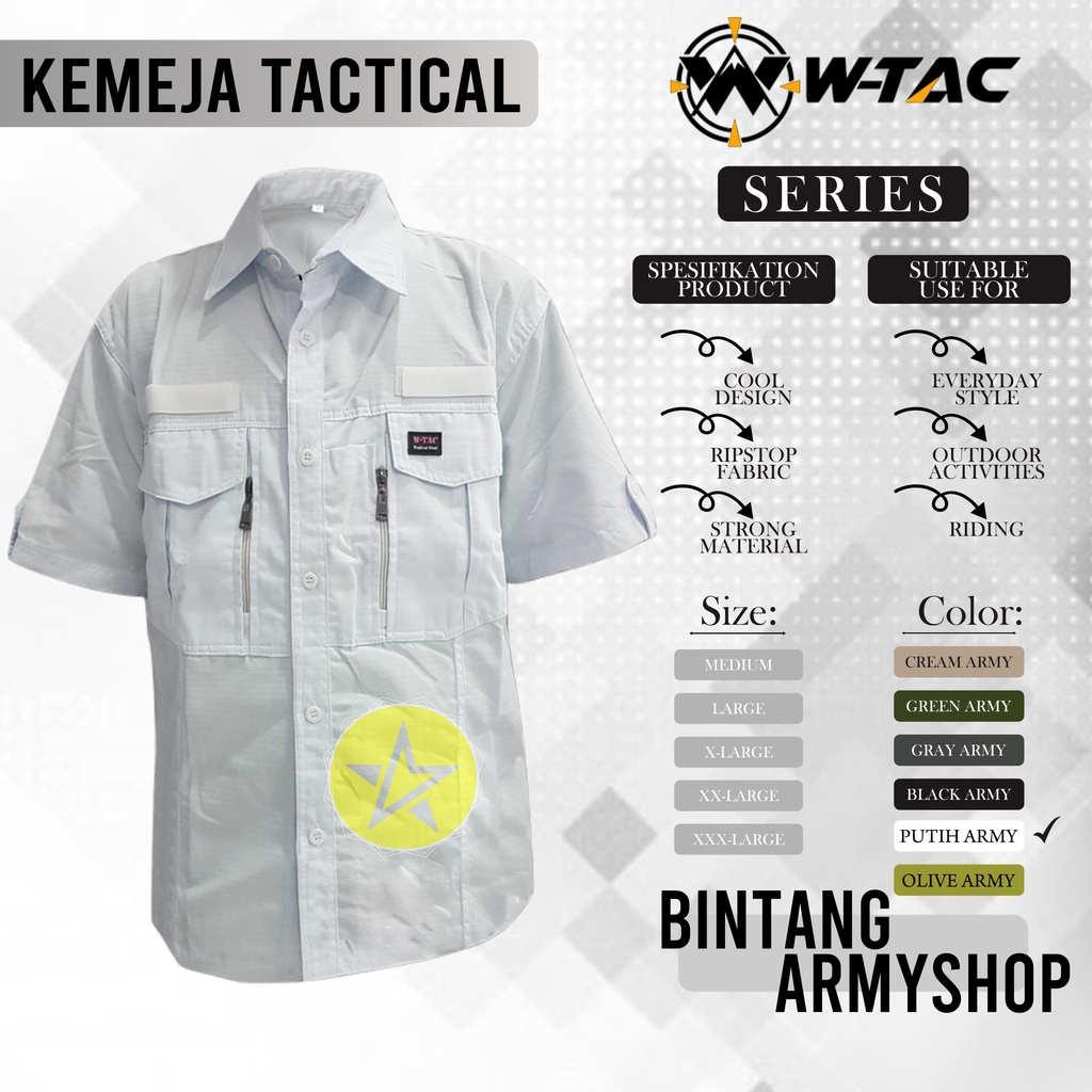 kemeja Tactical W TAC Lengan pendek | Baju Kmeja Taktikal Lapangan | Polisi | Army | ripstok tornado