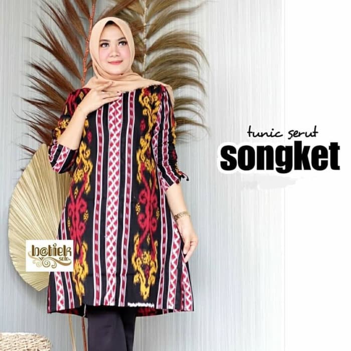 Baju tunik jumbo atasan wanita batik ld 120 motif songket bali