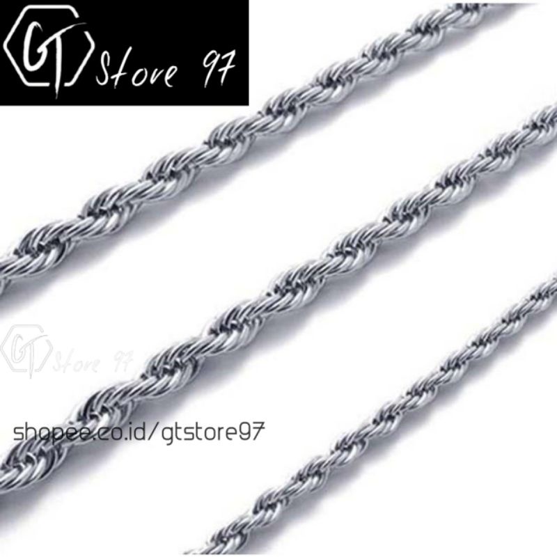 Kalung Pria Titanium Anti Karat Rantai Asli Silver Emas Putih Cowok Cewek Keren Besi Putih Rante Ulir Tambang Stainless Steel Cowo Cewe