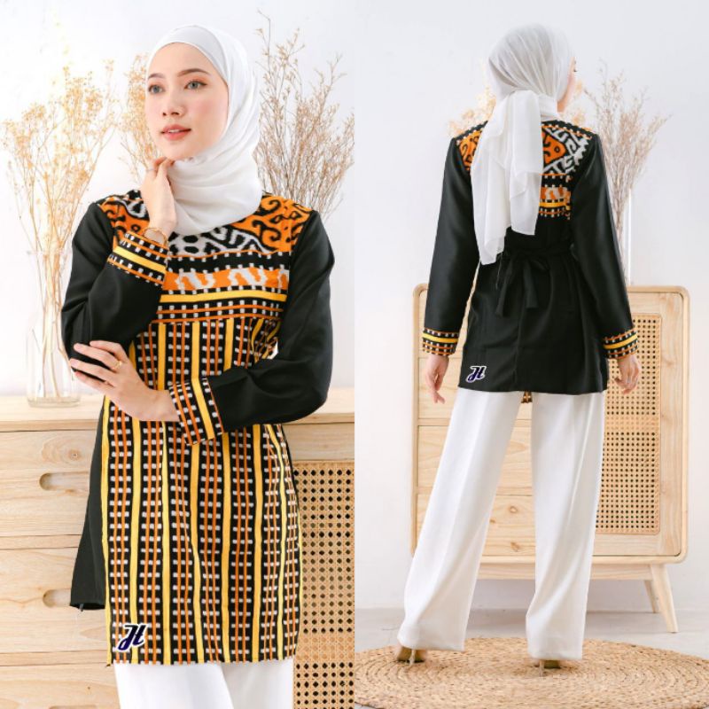 tey-17 Batik wanita ASJ SA HRB026 Kenongo Kemeja Tosca Pendek-Songket Catur