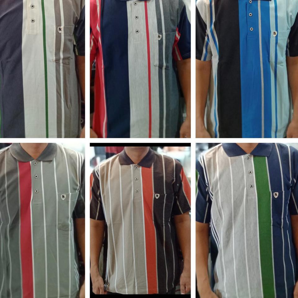 Grosir KAOS TSHIRT POLO KANCING KANTONG MOTIF SALUR KEBAWAH / Bahan Katun Merek Cun Nam Balok ,.,