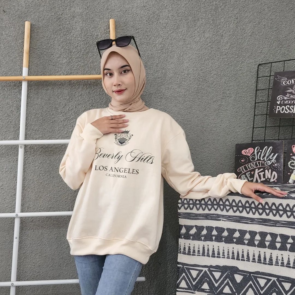 BEVERLY HILLS Oversize Sweater Crewneck Oblong | Sweatshirt Sweater Wanita Fashion Terkini Korean Style