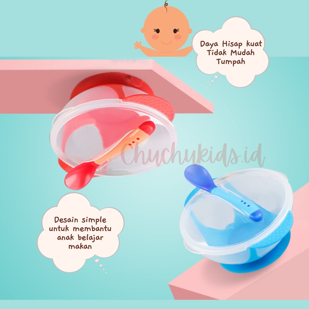 Mangkok bayi/sendok tutup makan bayi dengan sensor panas &amp; anti slip mangkuk anak