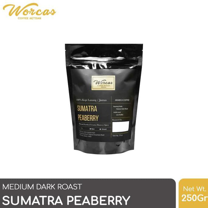 

WORCAS Arabica Coffee Sumatra Peaberry 250 Gram | Medium Dark Roast - KOPI BIJI