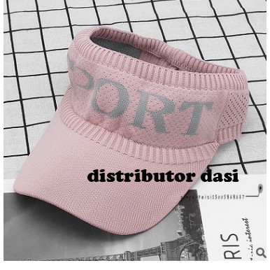 Topi wanita sport sun visor bahan rajut elastis hitam putih pink cream biru ready stok