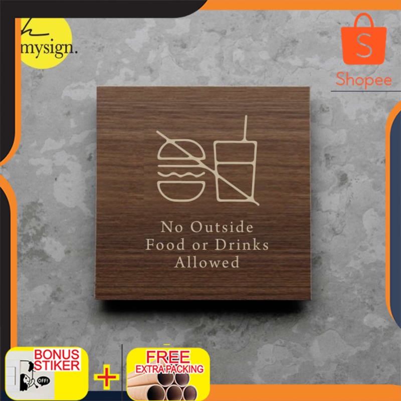 

Terlaris No Outside Food Drink Sign Board Kayu Print Signage Label Nama Ruang Keren