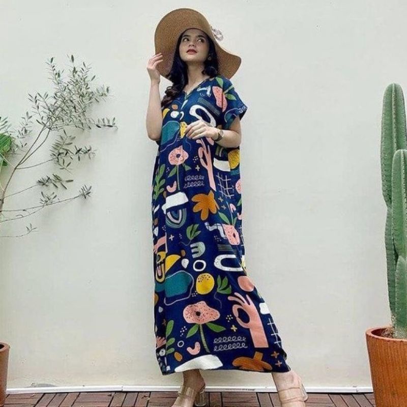 Daster RAYON  BUSUI  HABEL  SEMATA KAKI/SELUTUT  lengan pendek/Asli termurah-Long PATTERN
