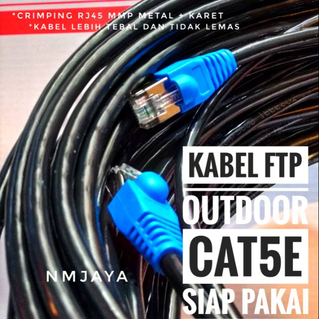 Kabel Lan Outdoor 50 Meter FTP CAT5e Siap Pakai sudah dicrimping rj45 besi dan plugbooth Vascolink Hitam