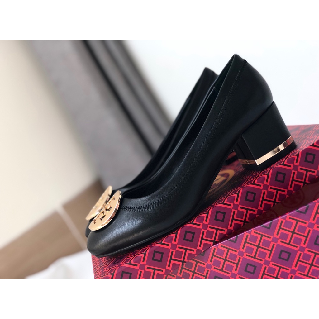 STB10   TORYBURC high heels leather shoes black gold buckle   xie