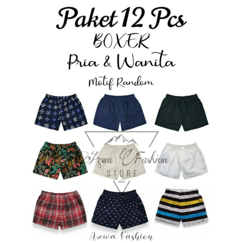 Paket 12 Pcs / Satu Lusin Boxer Pria & Wanita (Random)