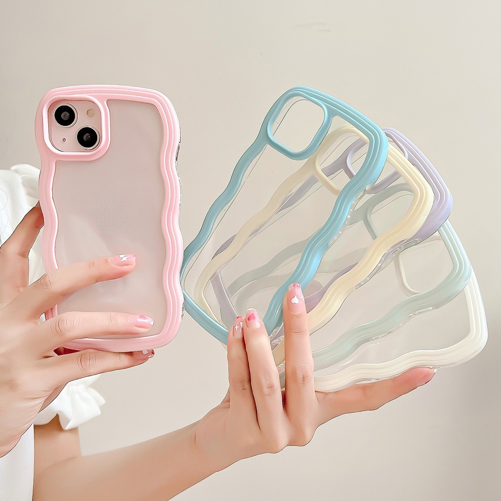 Soft Case Silikon Transparan Gelombang 2N1 Warna Permen Polos Untuk iphone 14 Pro Max 13 11 Pro Max 12 XR X XS