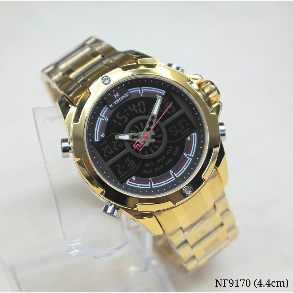 Naviforce 9170 - Jam Tangan Fashion Pria Murah - Stainless Steel - Dual Time - Anti Air - Original