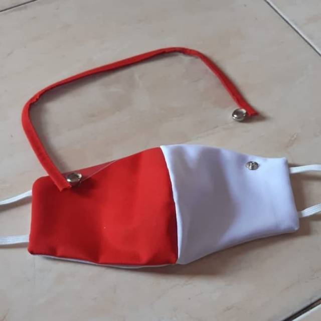 Masker 2 in 1 + Face shield Merah-Putih