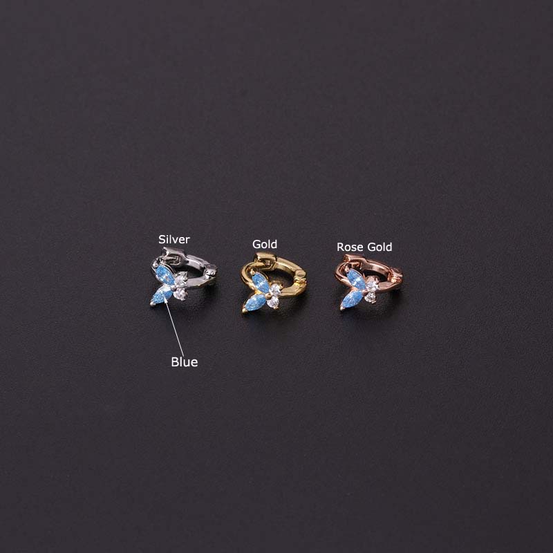 1pc Anting Tindik Tragus Helix Bentuk Kupu-Kupu Bahan Tembaga Dengan Zircon Ukuran 6mm