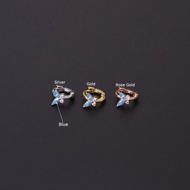 1pc Anting Tindik Tragus Helix Bentuk Kupu-Kupu Bahan Tembaga Dengan Zircon Ukuran 6mm