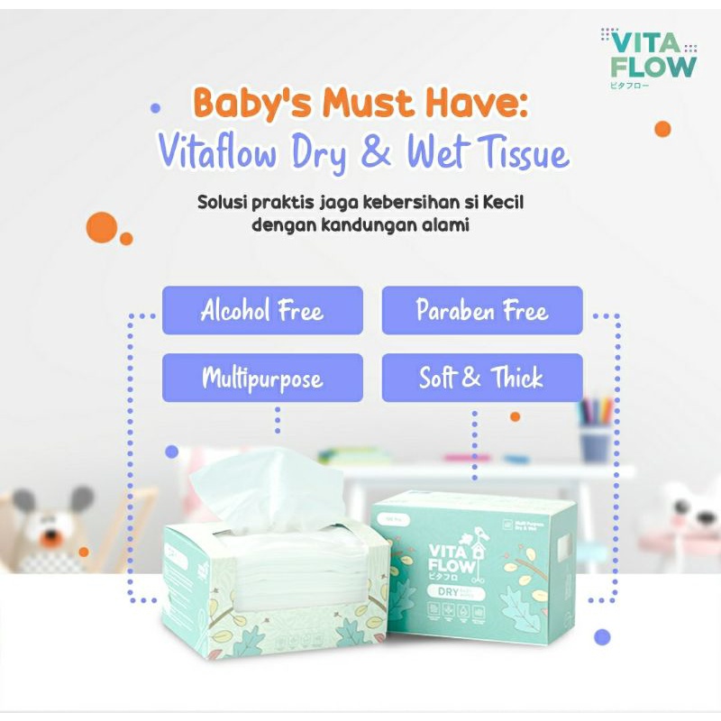 VITAFLOW Multipurpose Dry Wipes 25pcs / 100pcs Tissue Basah dan Kering Drywipes Honeycomb Vita Flow