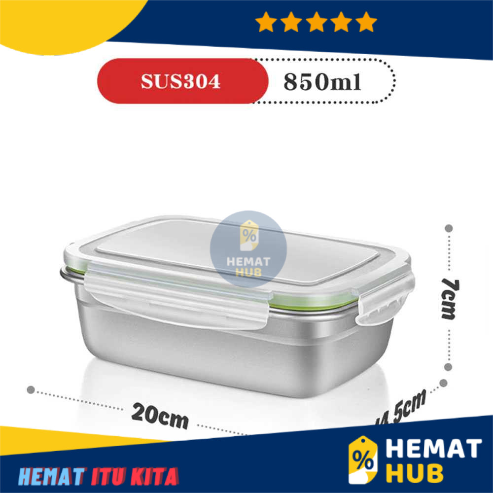 Kotak Makan Tampat Makanan Bento Lunch Box Stainless Steel Ringan Tidak Mudah Penyok Tumpah 850ml