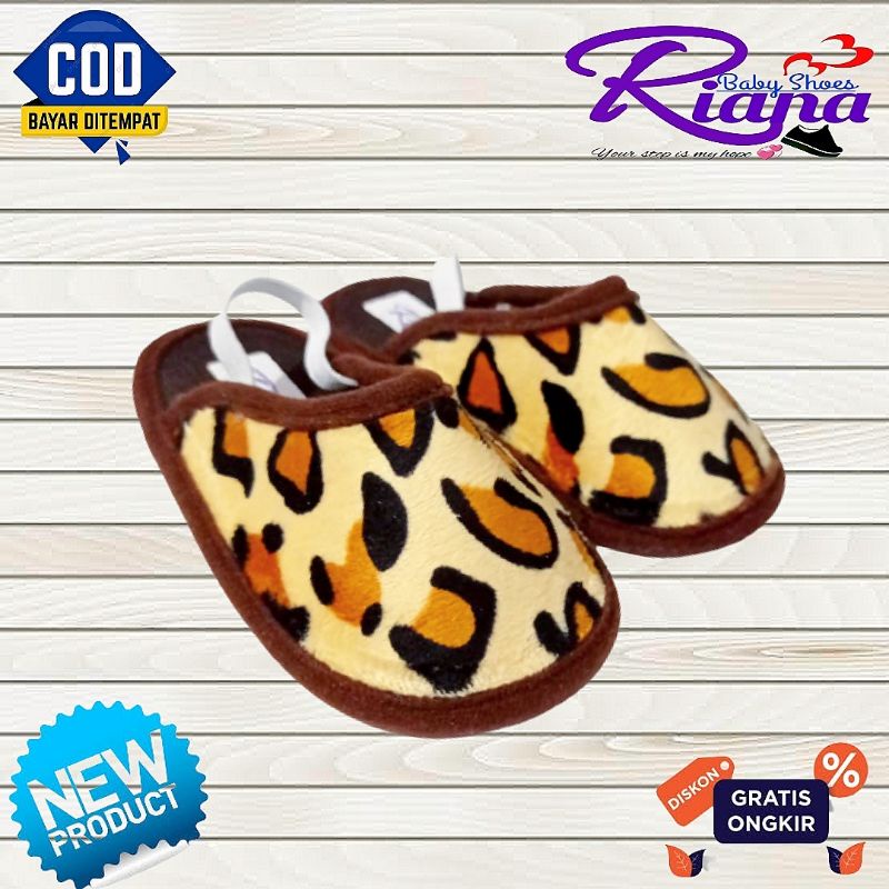 Sandal Slop Bayi BAPAU motif bulu animal skin Colour usia 6-18 Bulan