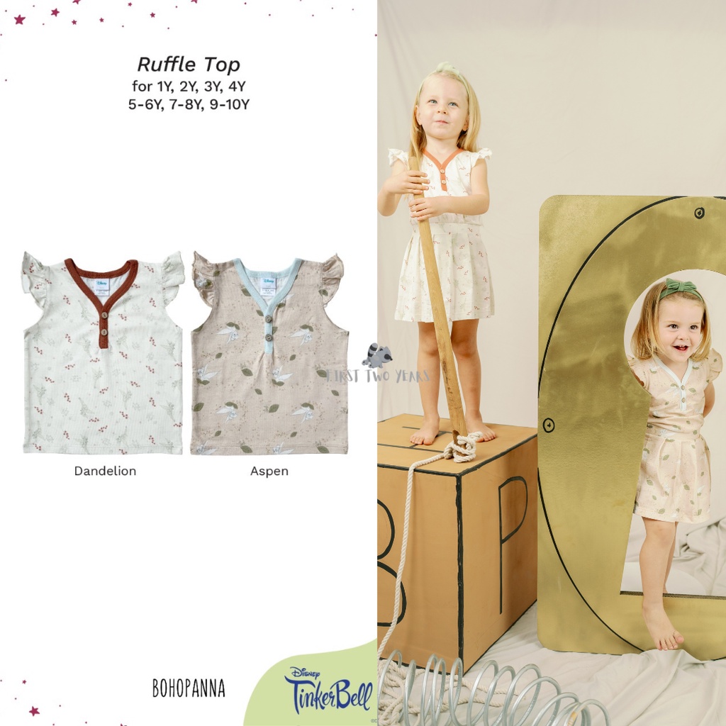 Bohopanna - Ruffle Top Disney Tinkerbell / Atasan Anak Perempuan 1 Tahun - 10 Tahun