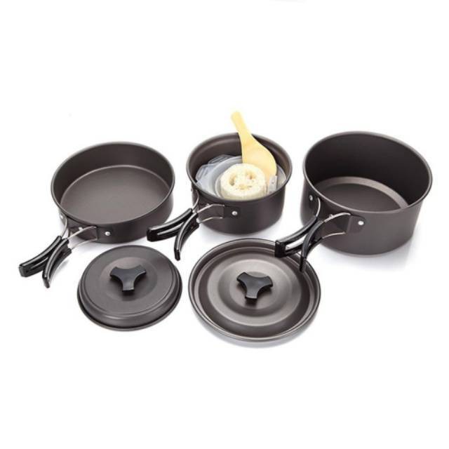 【Bisa COD】 Nesting Cooking Set 3 Susun 4 Orang ~ Teko | Alat Masak Portable DS SY 300 301 308