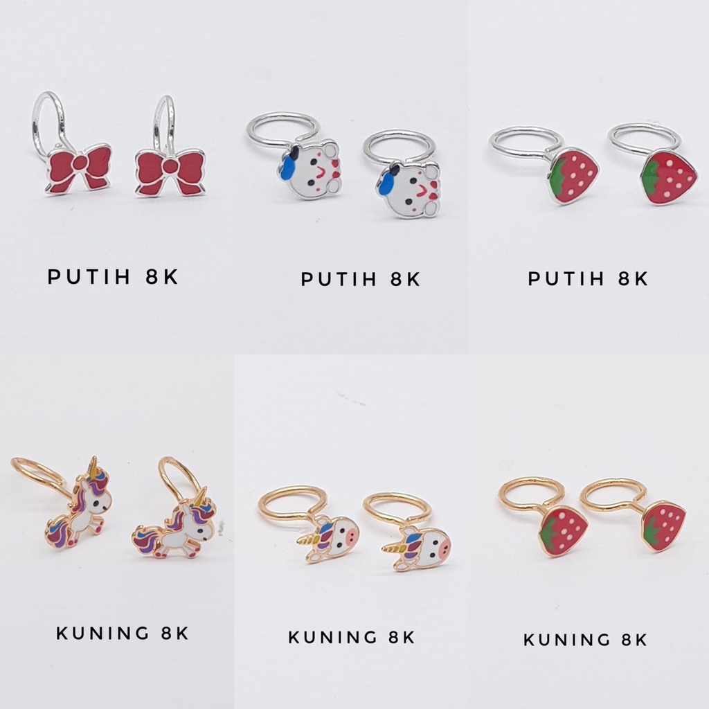 Giwang putar/Anting Toge / Anting anak 375/8k  Anak Dewasa warna poles dan putih kadar 375/ 8k Emas Asli | NEWBORN KIDS BABY EARINGS REAL GOLD