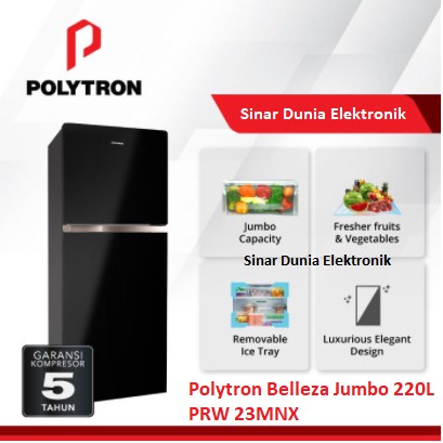 Polytron Kulkas 2 Pintu 220L Belleza Jumbo Tempered Glass PRW 23MNX 23MN