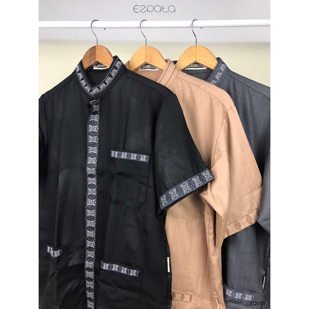 Baju Taqwa Koko Pria Muslim Laki-laki Dewasa Merk Mahabbah Jasko Lengan Pendek Size S L XL Bahan Katun Linen Mengkilat Motif Bordir Premium