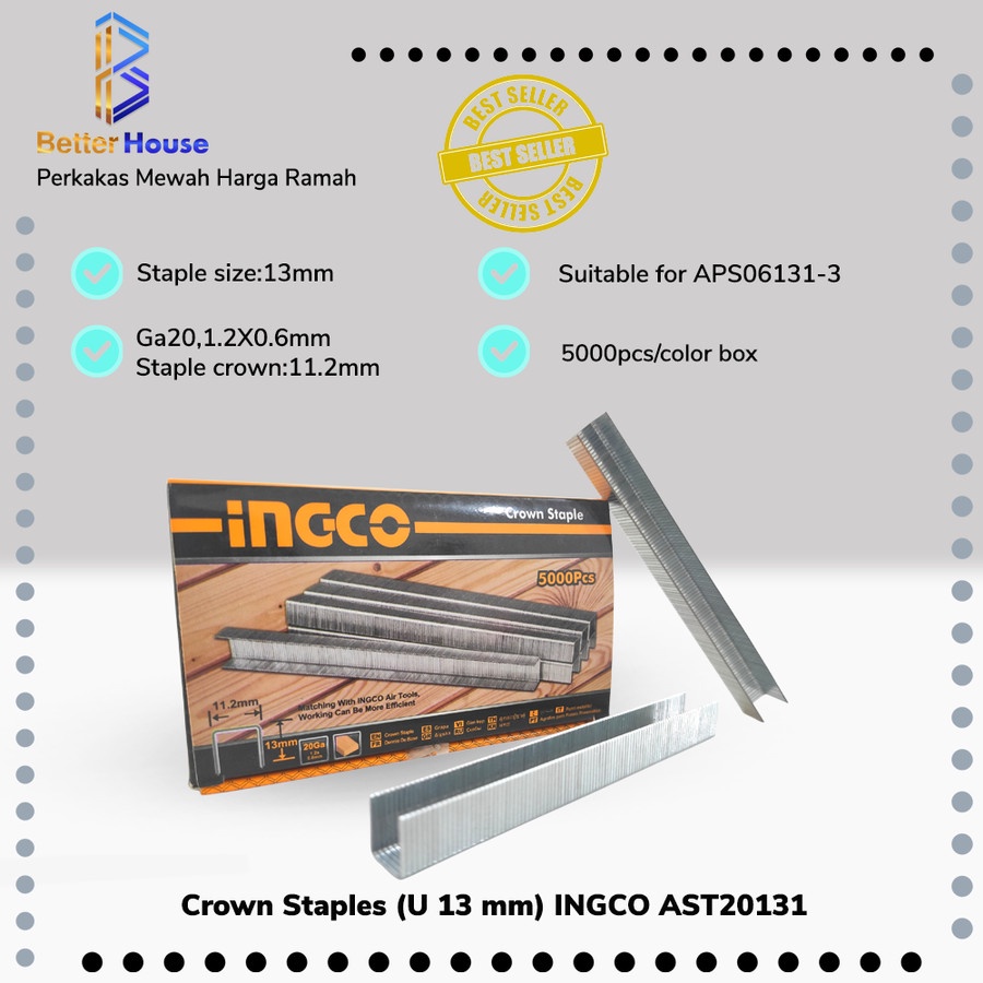 

Crown Staples (U 13 mm) INGCO AST20131 - Refill Isi Steples Tembak U13 flez