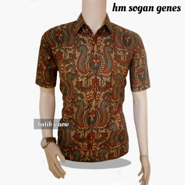 Risna Batik HRB026 kenongo Kemeja Hem pendek padi pekalongan M L XL MURAH KEREN bati pria wajik biru