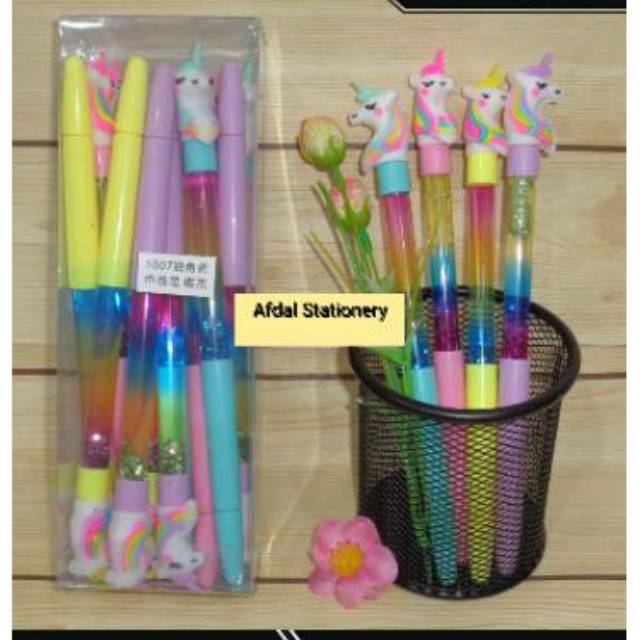 

Gliter gel pen karakter unicorn warna warni air isi 12 pcs