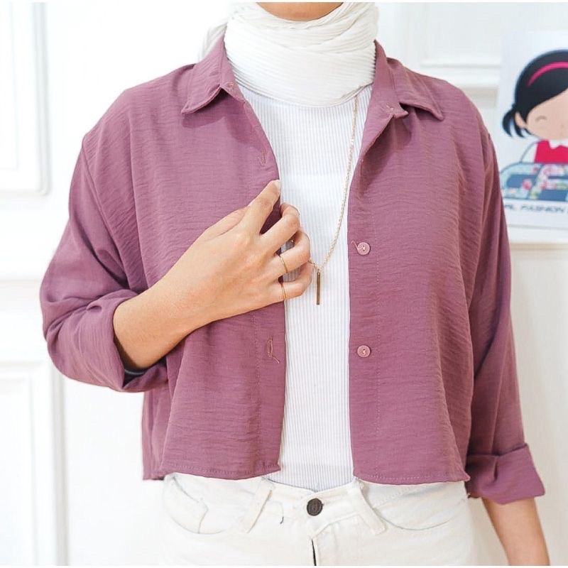 HANIN CROP- Kemeja Crop Wanita kekinian,Kemeja polos wanita