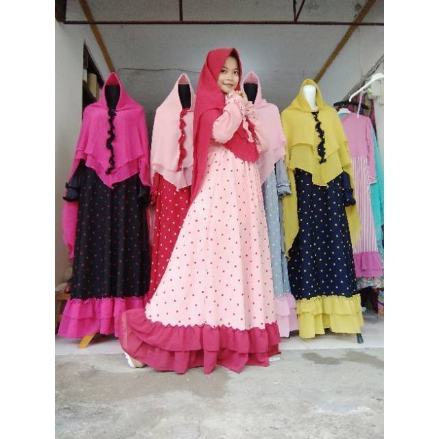 SET GAMIS  SYARI BAJU  MUSLIM HARIAN POLKADOT  WOLFIS WOLVIS 