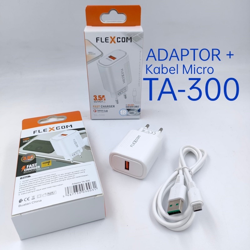 CHARGER FLEXCOM ORIGINAL BY FLECO TA300 FAST CHARGING MICRO TYPE C