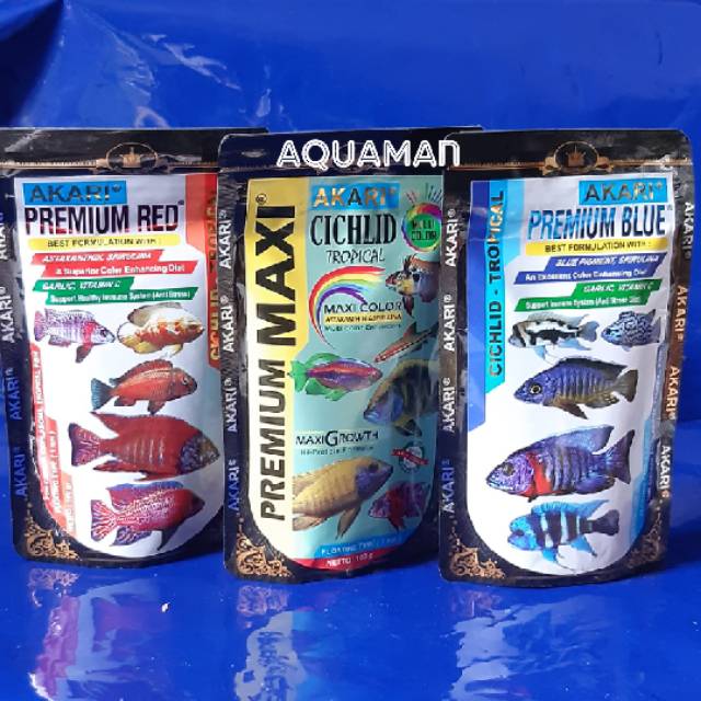 Paket pakan/pelet ikan AKARI premium red, maxi, blue