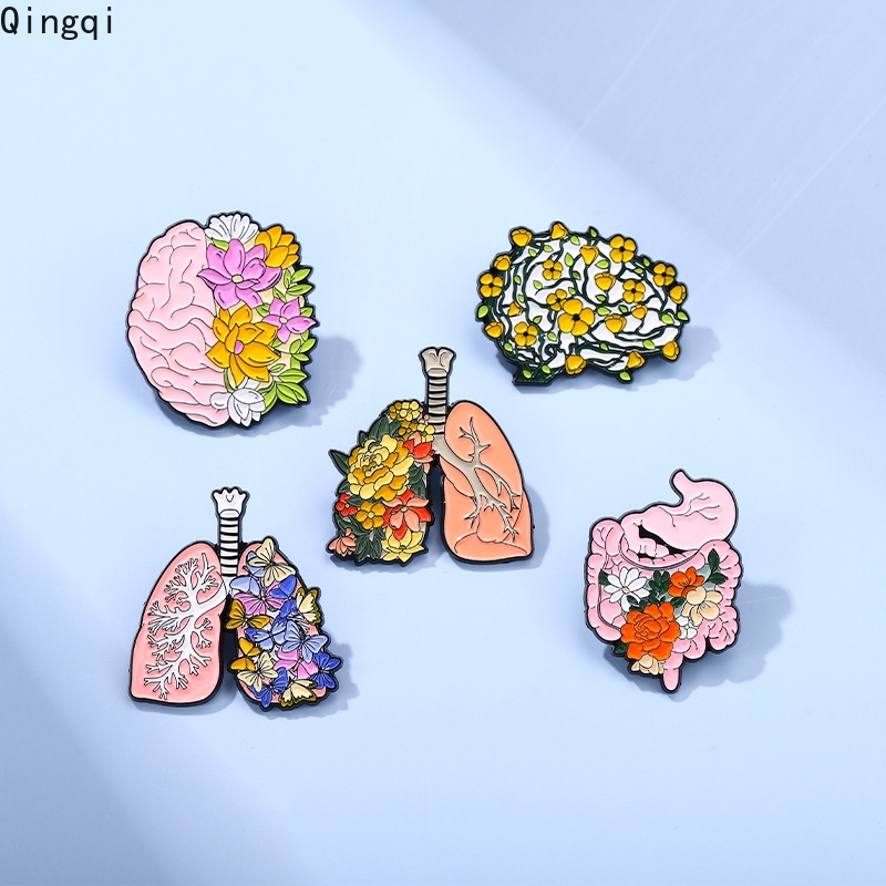 Lucu Otak Paru Jantung Enamel Pin Kreatif Bunga Organ Bros Kerah Lencana Kartun Bros Perhiasan Diy Hadiah