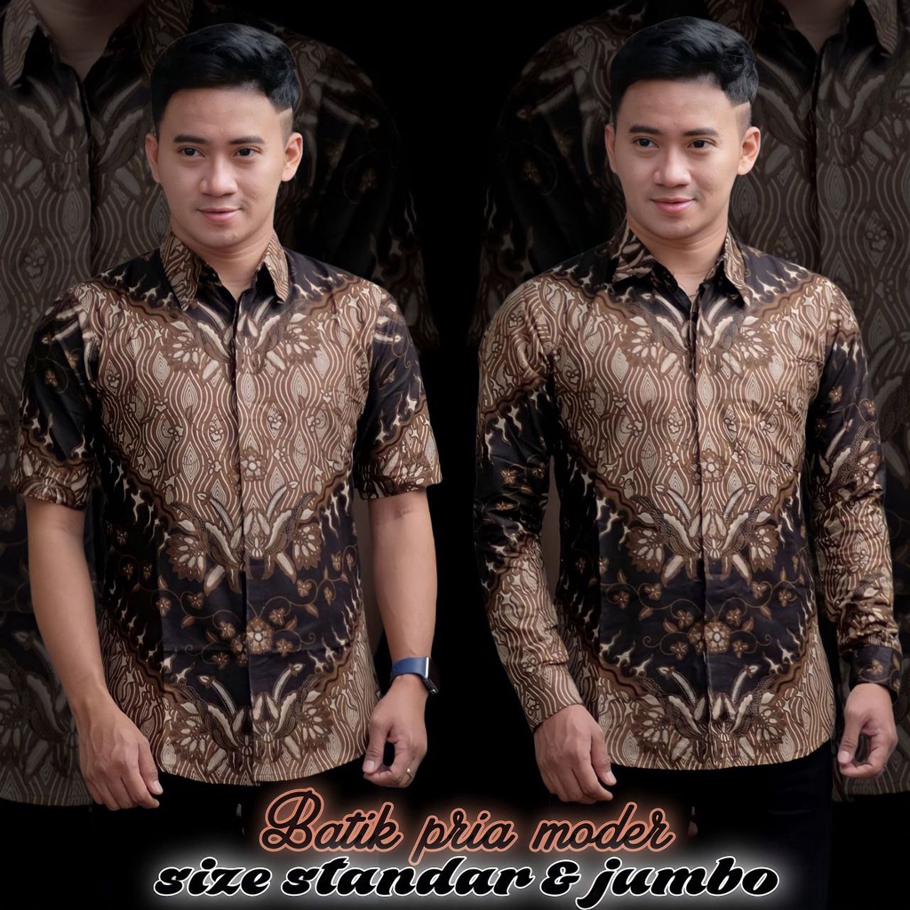 Baju Batik pria modern ori/kemeja batik pria lengan panjang/Batik pria lengan panjang/Batik pria Lengan pendek/Batik pria jumbo/Batik pria terlaris motif keris coklat-Batik pria jumbo