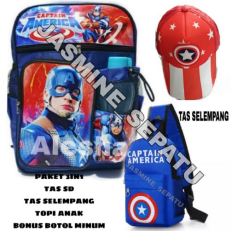 TAS RANSEL ANAK LAKI KARAKTER KARAKTER 3IN1 SPIDERMAN CAPTAIN  SUPERMAN